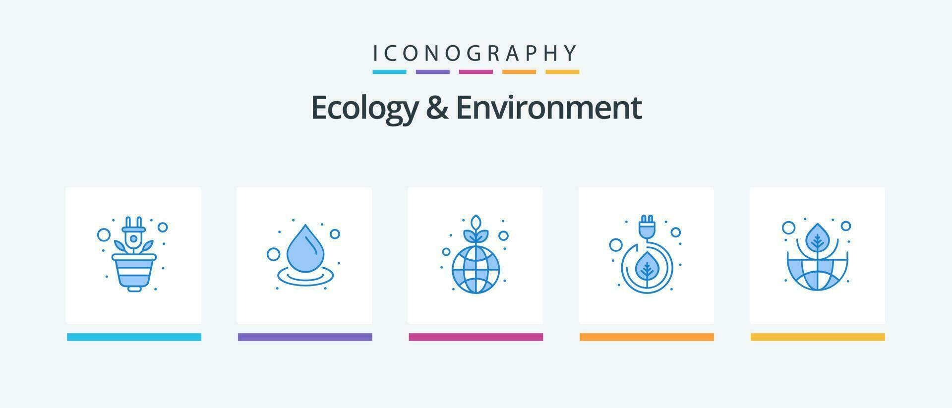 Ecology And Environment Blue 5 Icon Pack Including green. green. green. leaves. electricity. Creative Icons Design vector
