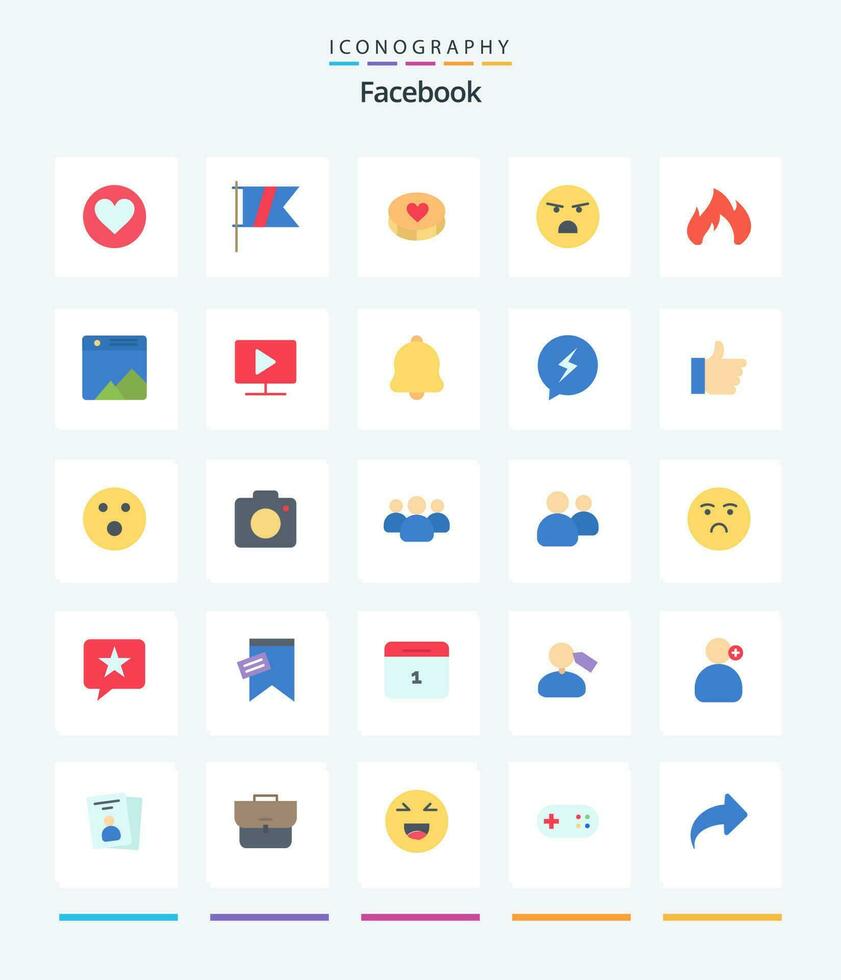 creativo Facebook 25 plano icono paquete tal como calefacción. sentimiento. favorito. débil. emoji vector