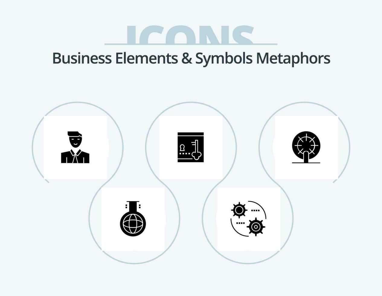 Business Elements And Symbols Metaphors Glyph Icon Pack 5 Icon Design. wheel. lock. man. locker. avatar vector