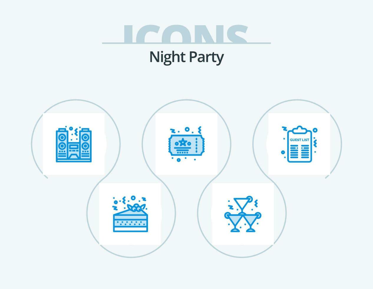 Night Party Blue Icon Pack 5 Icon Design. party. celebration. night. party. celebration vector