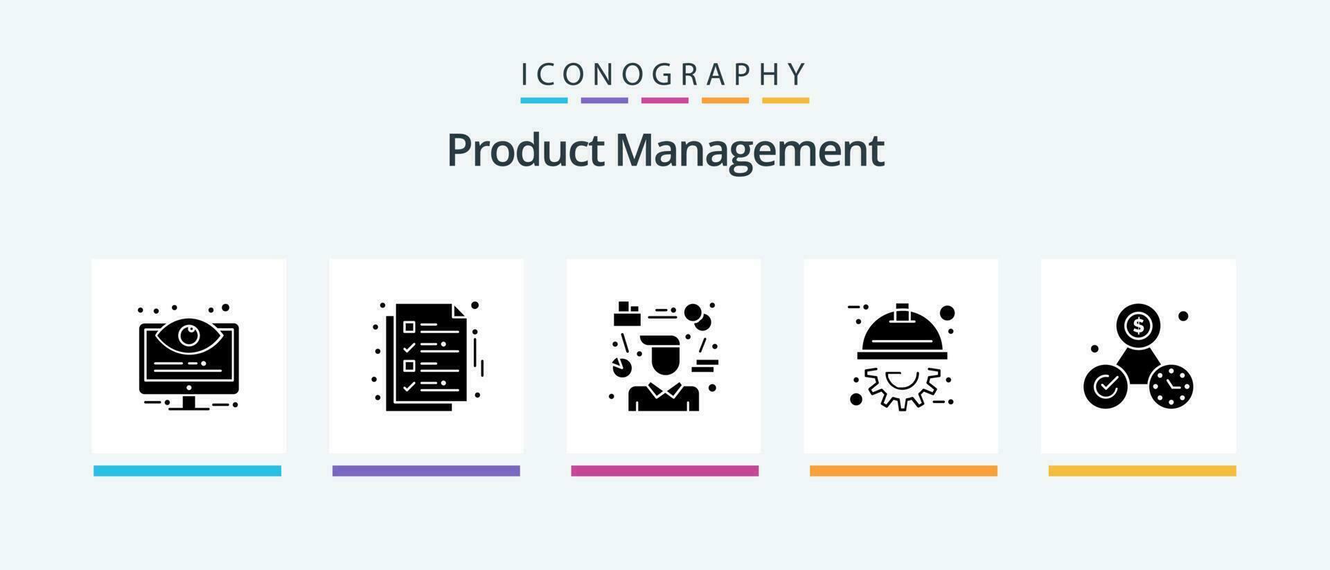 Product Management Glyph 5 Icon Pack Including engineering. automation. ok. manager. tasks. Creative Icons Design vector