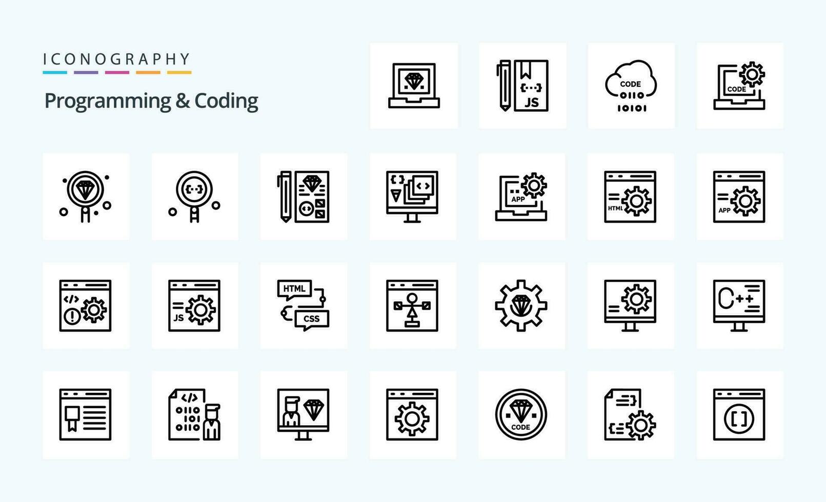 25 Programming And Coding Line icon pack vector