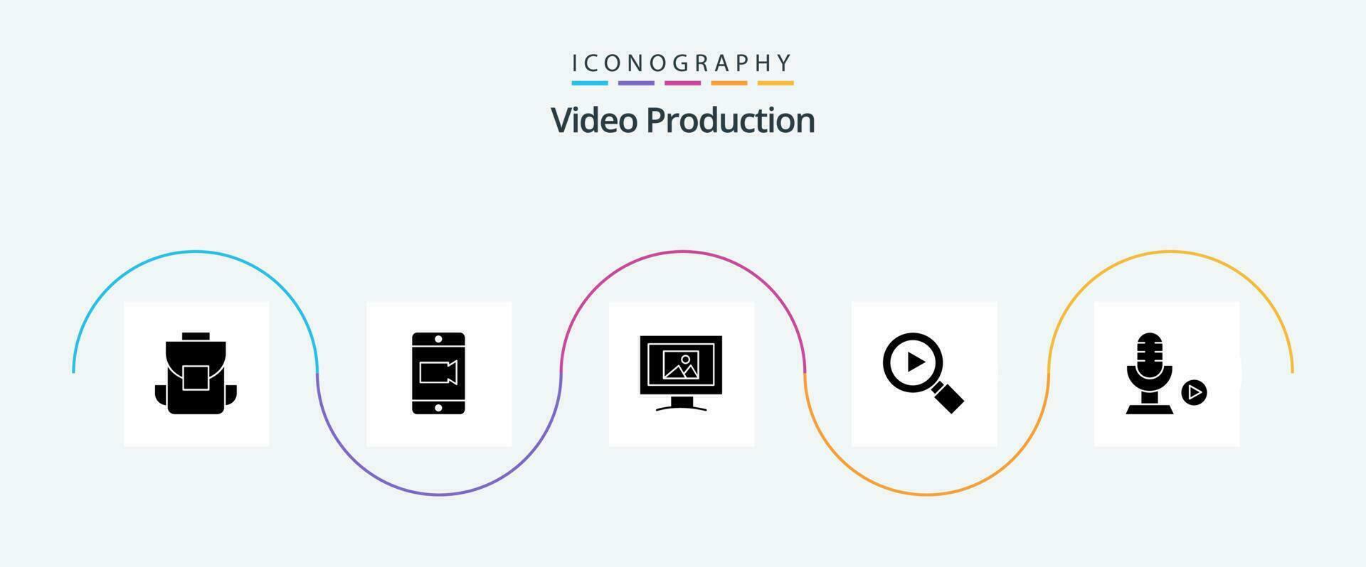 Video Production Glyph 5 Icon Pack Including . search . camera. research . photo vector