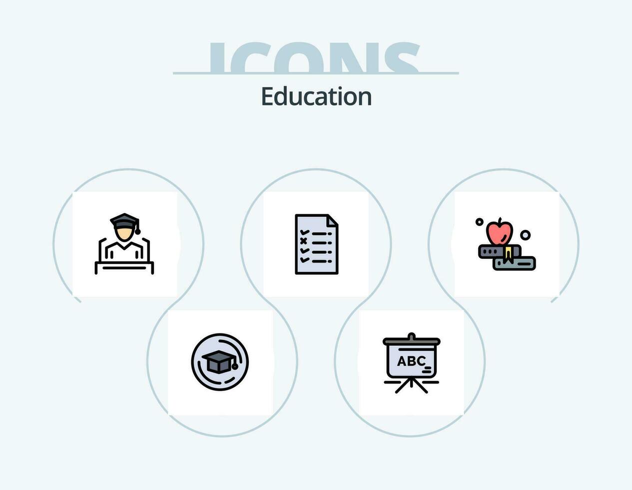 Education Line Filled Icon Pack 5 Icon Design. . . schoolbag. graduation. cap vector