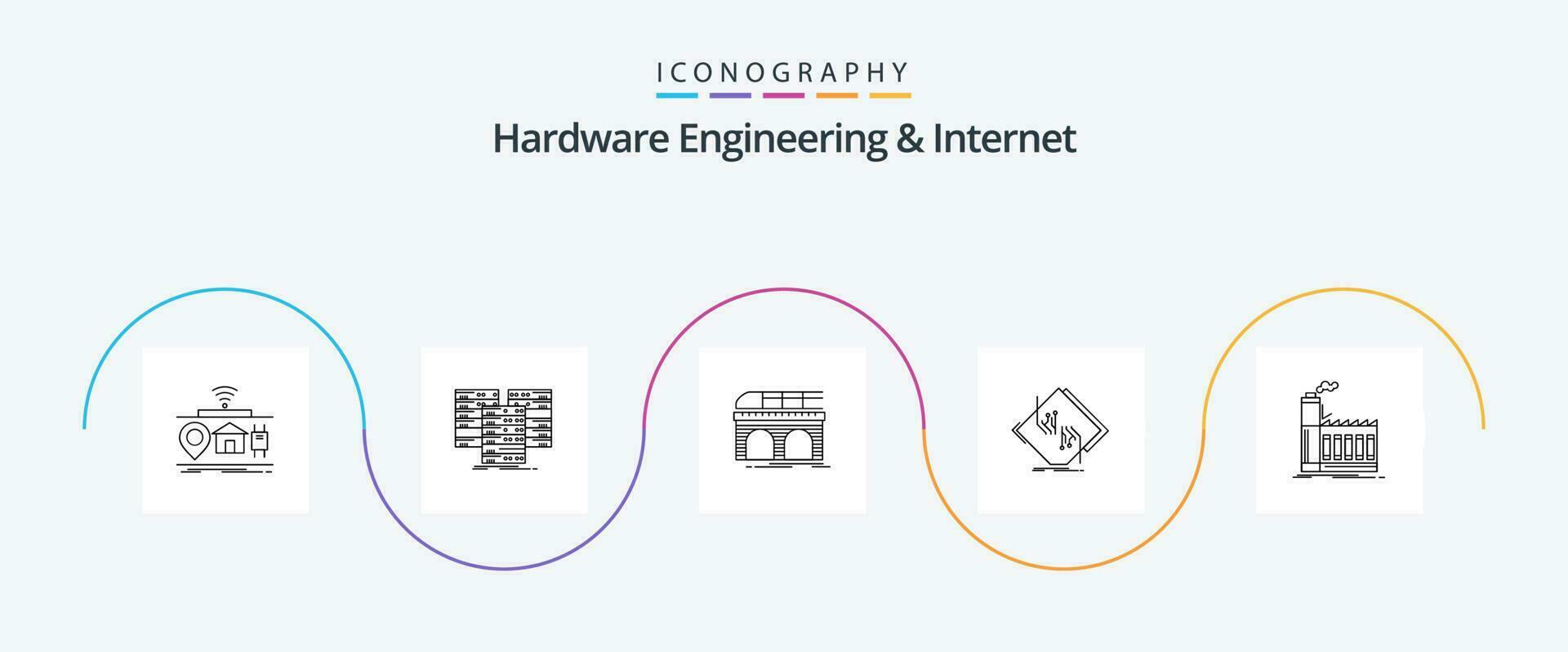 Hardware Engineering And Internet Line 5 Icon Pack Including circuit. board. database. transport. railway vector