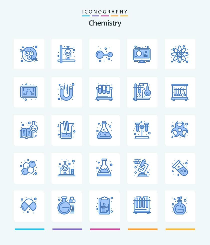 Creative Chemistry 25 Blue icon pack  Such As chemical. sample tube. atoms. online lab. flask vector