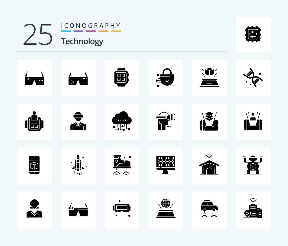 Technology 25 Solid Glyph icon pack including presentation. hologram. technology. box. technology vector