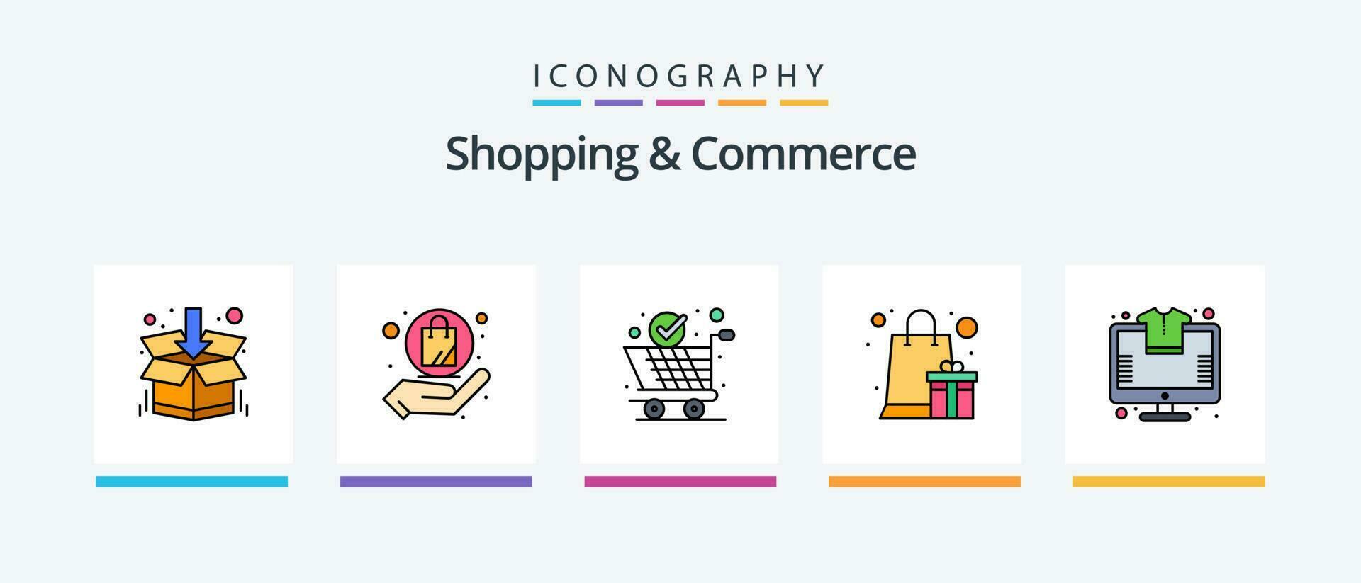 compras y comercio línea lleno 5 5 icono paquete incluso comercio electrónico compras. moneda. carro. compras. creativo íconos diseño vector