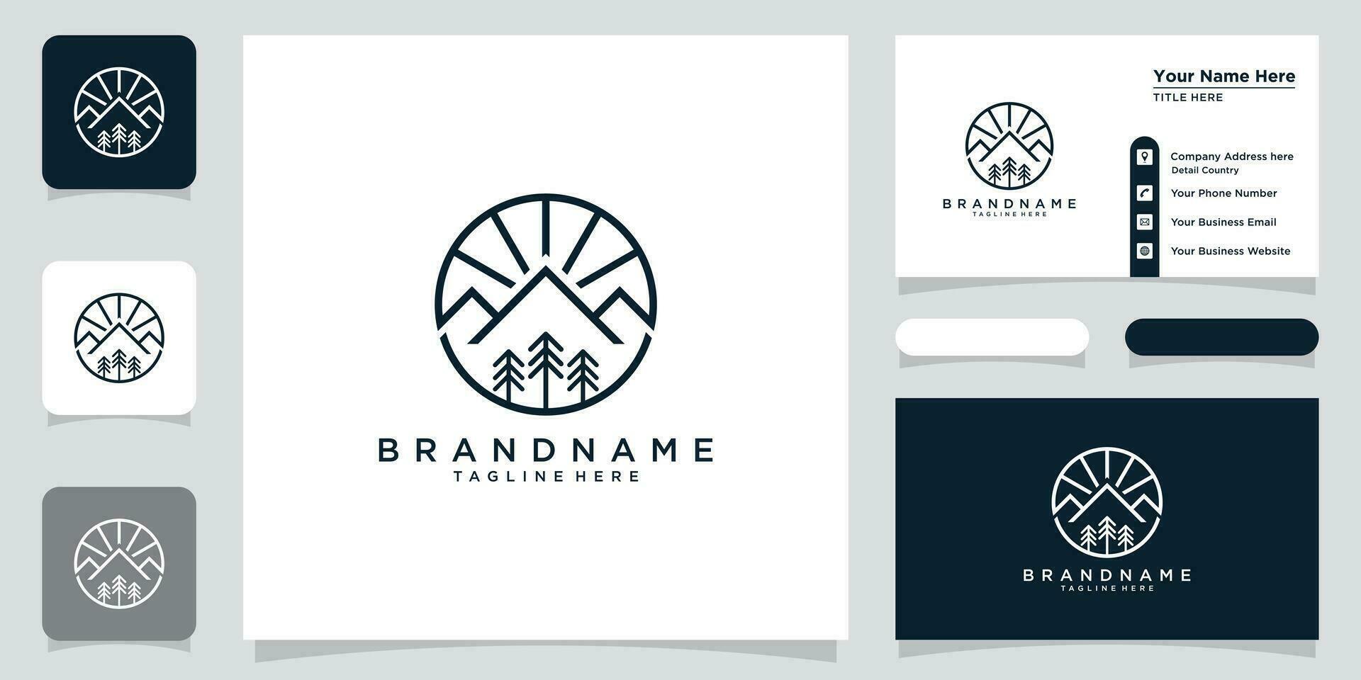 Vintage mountain logo and illustration simple design with business card design Premium Vector