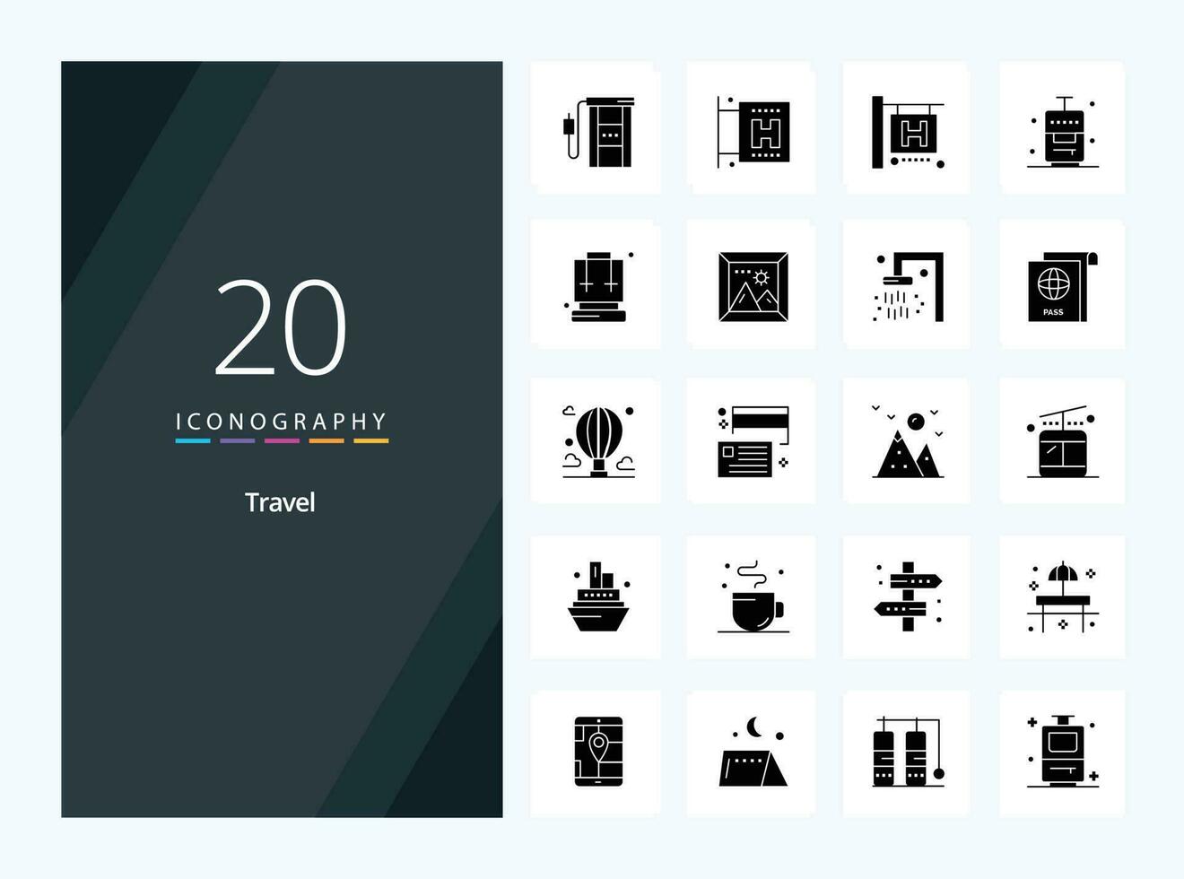 20 Travel Solid Glyph icon for presentation vector