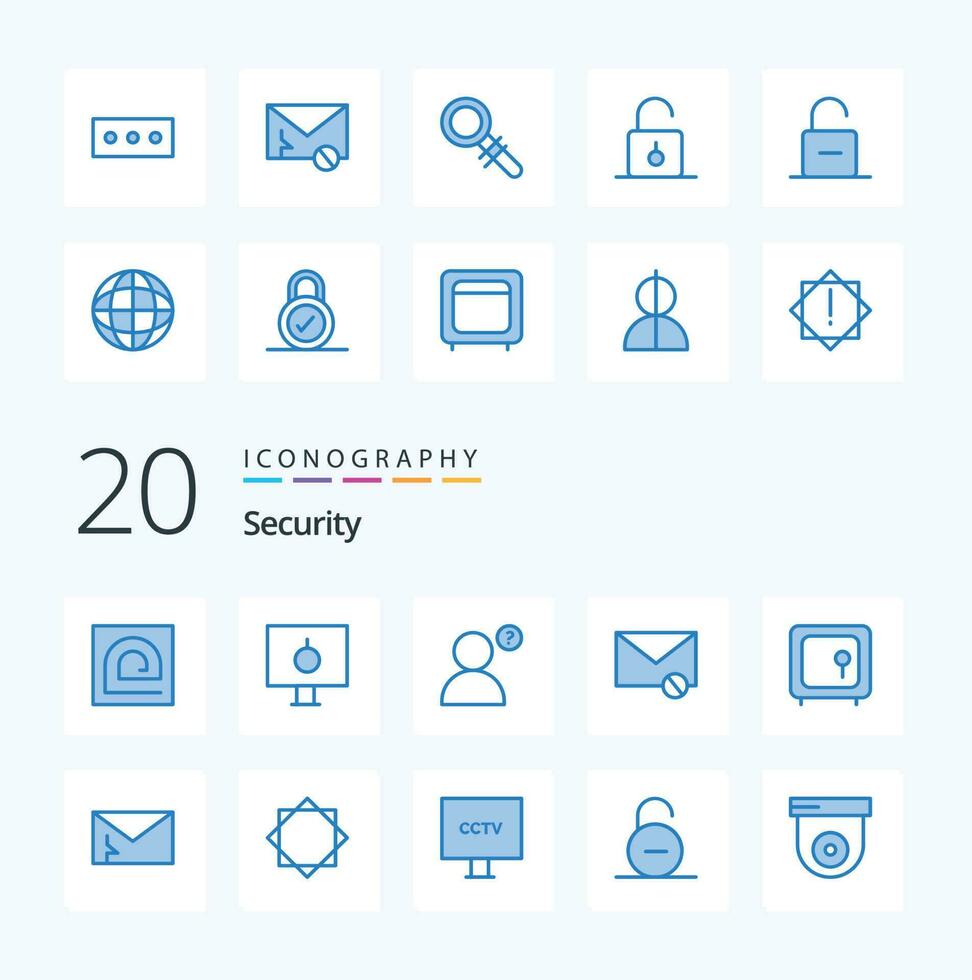 20 Security Blue Color icon Pack like sms mail pc envelope password vector