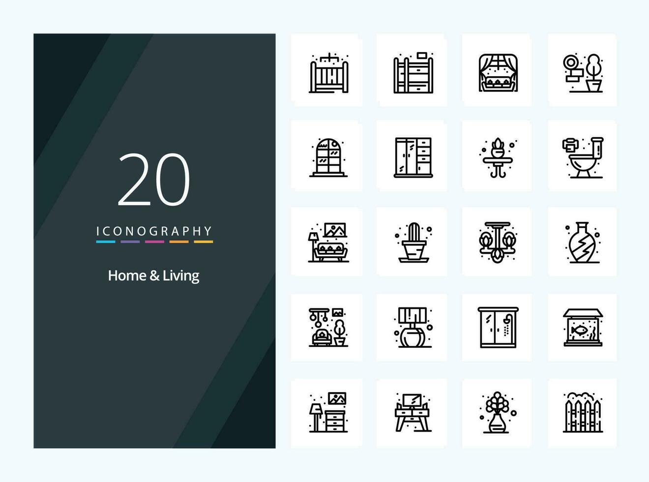 20 Home And Living Outline icon for presentation vector