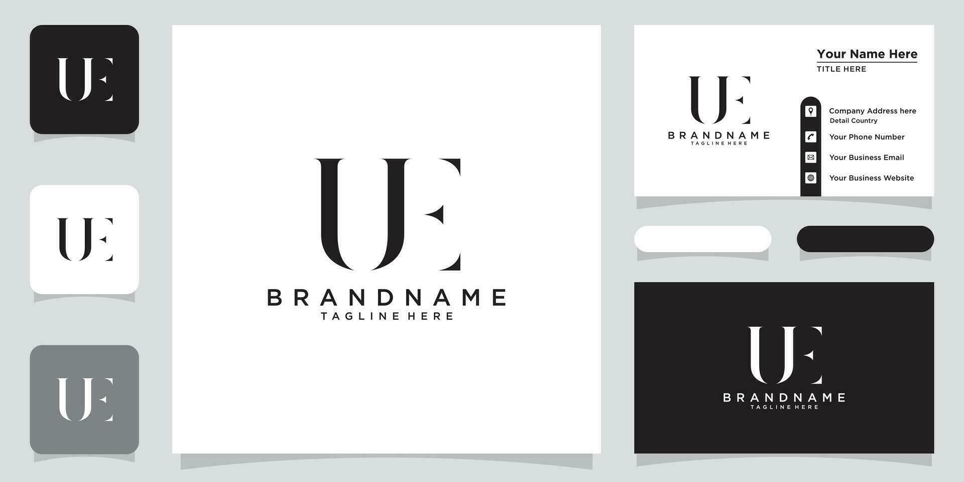 Initial Letter UE Logo Design vector Template with business card design Premium Vector