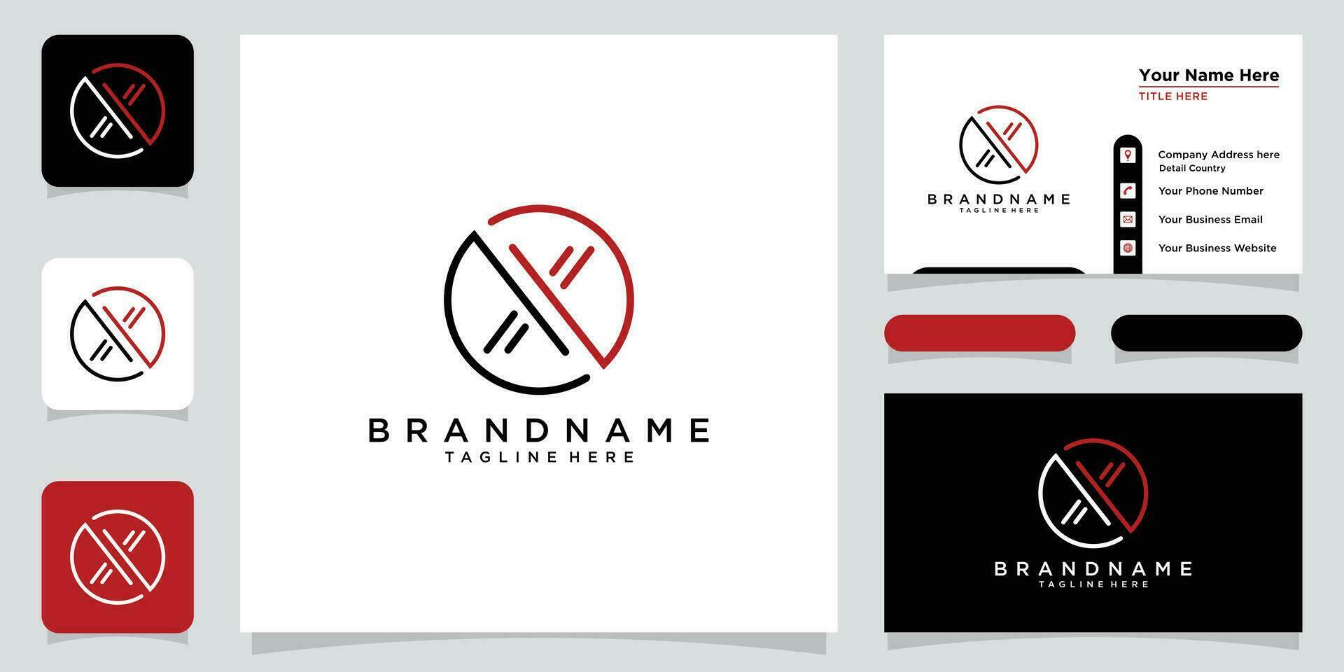 Minimalist abstract x design logo with business card design Premium Vector