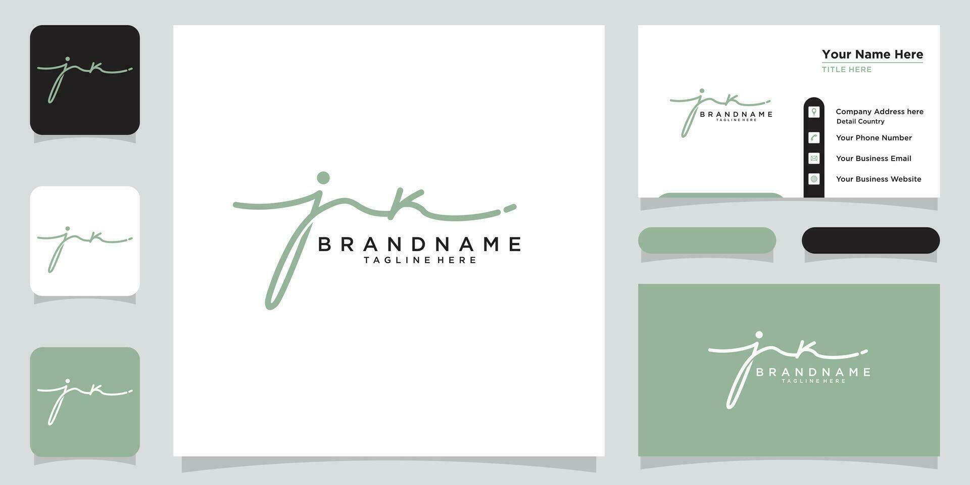 JK Initial handwriting logo vector with business card design Premium Vector