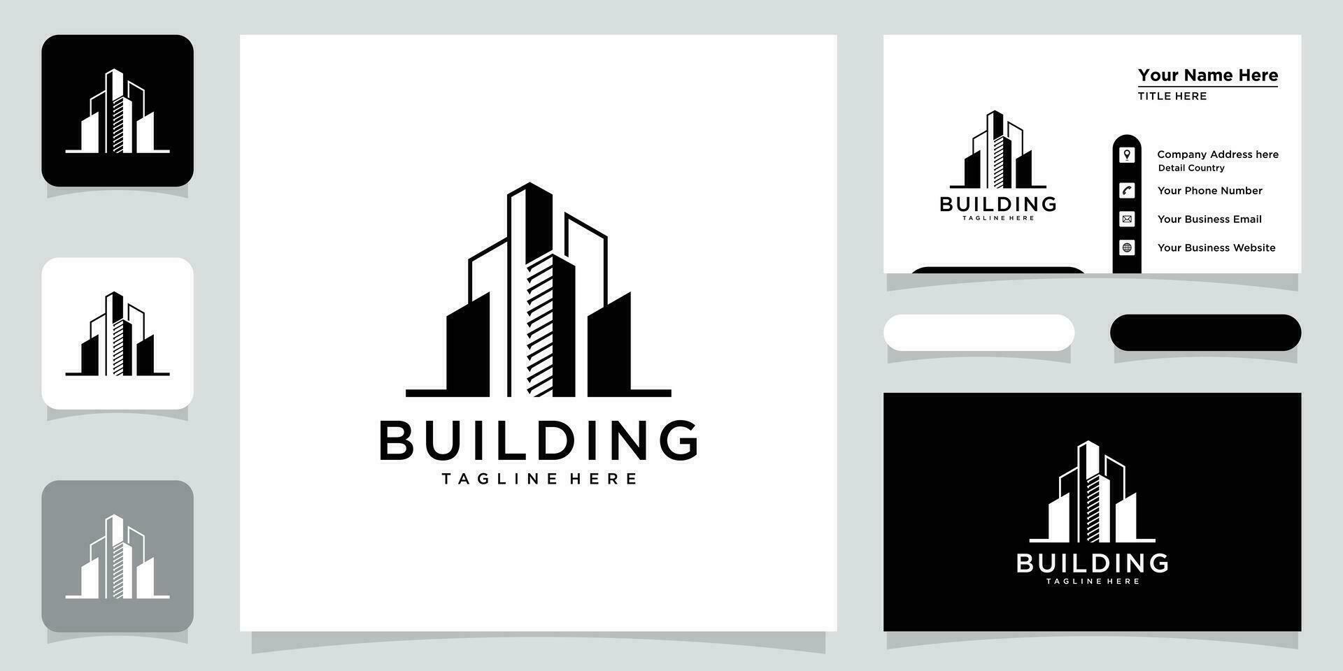 Creative modern building real estate logo design with business card design Premium Vector