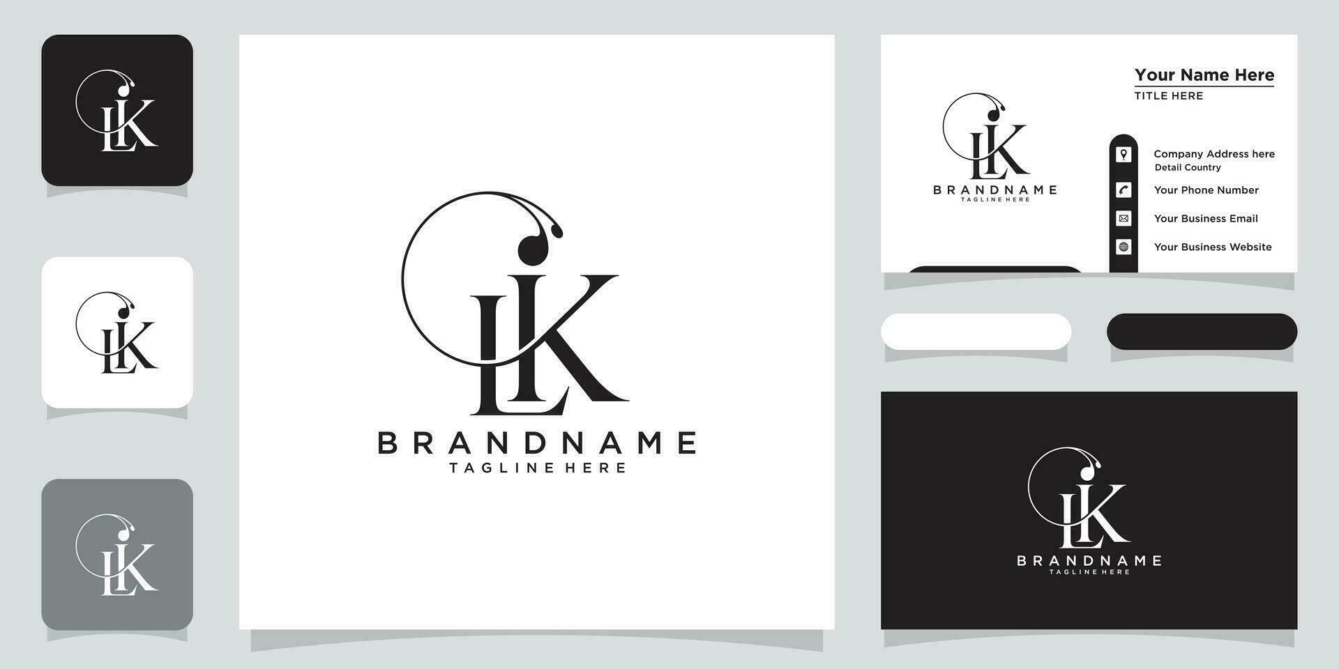 Initial Letter LK logo design template with business card design Premium Vector