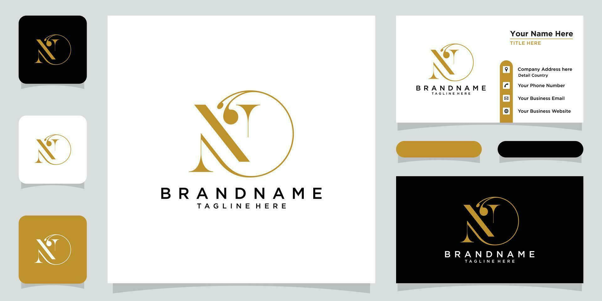 Initial letter N luxury Logo design Vector with business card design Premium Vector