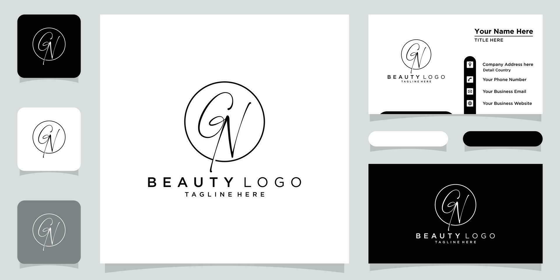 GN Initial handwriting logo vector with business card design Premium Vector