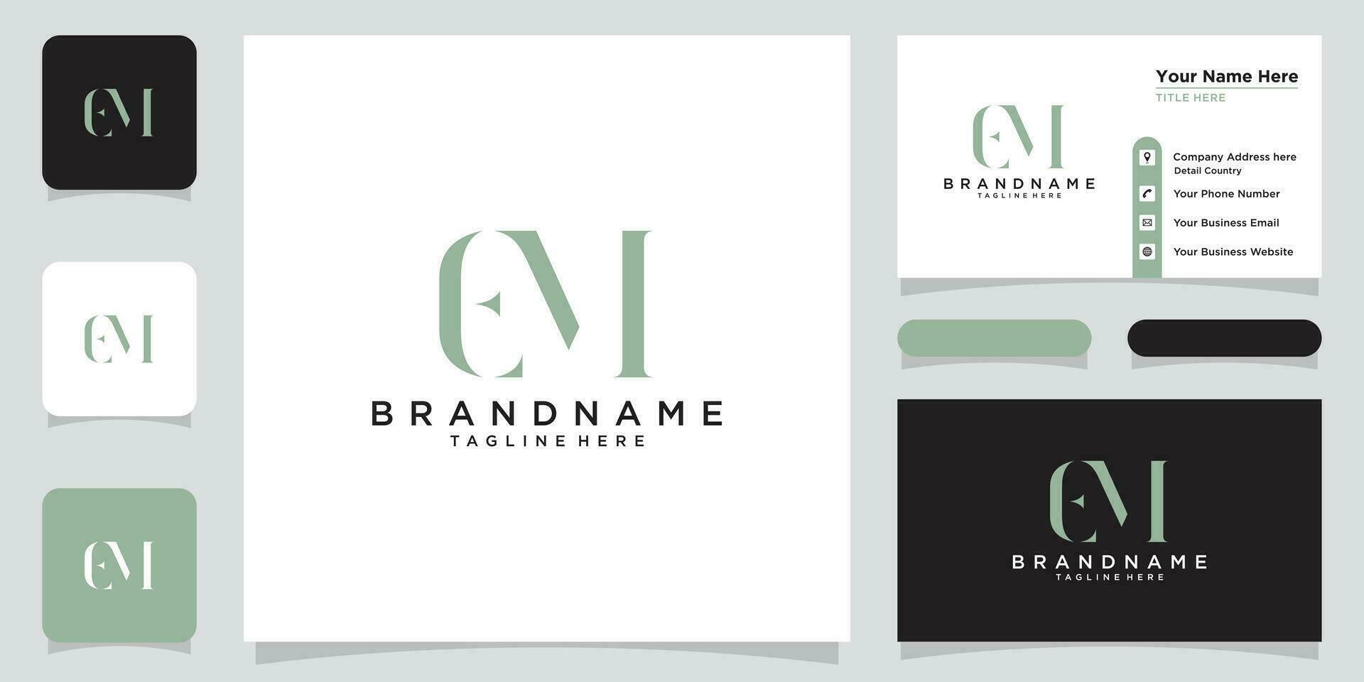 Initial letter EM creative logo template with business card design Premium Vector