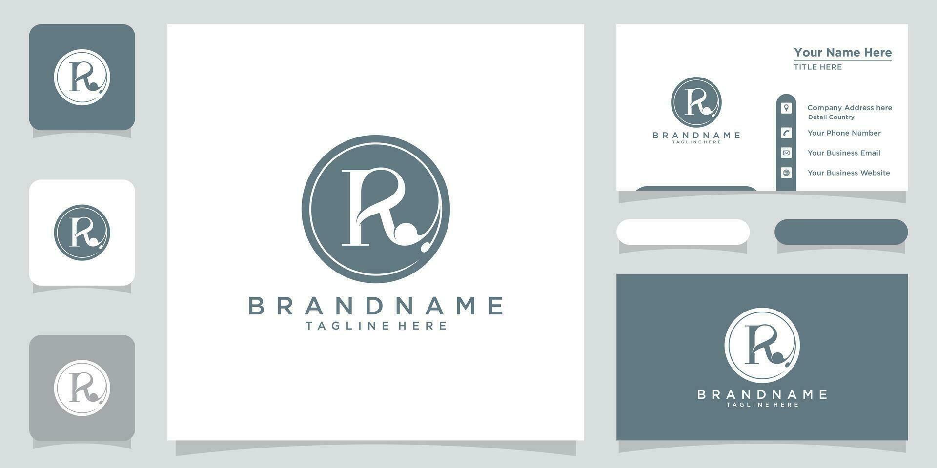 Initial letter R luxury Logo design Vector with business card design Premium Vector