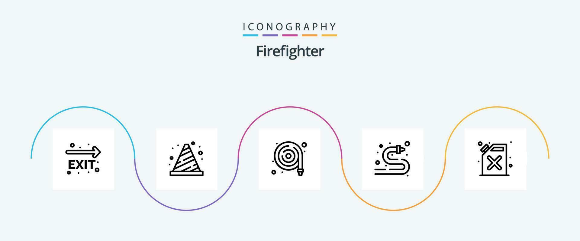 Firefighter Line 5 Icon Pack Including . fire. sign. cane. water hose vector