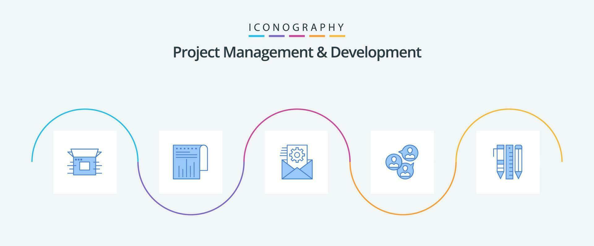 Project Management And Development Blue 5 Icon Pack Including modern. focus. report. business. integration vector