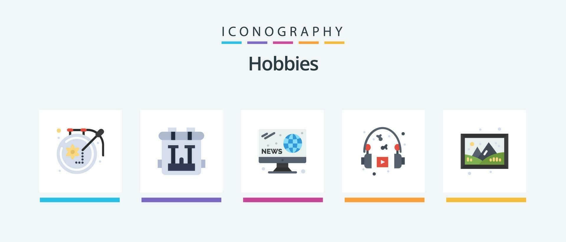 Hobbies Flat 5 Icon Pack Including gallery. music. hobbies. headphone. hobbies. Creative Icons Design vector