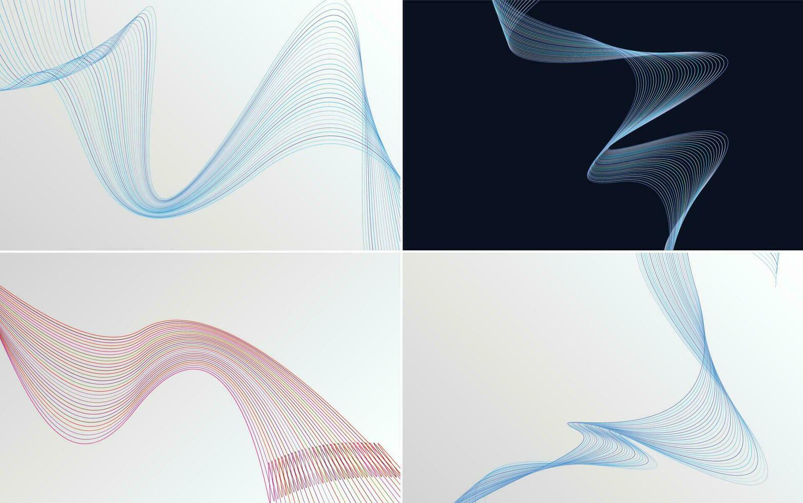 Set of 4 geometric wave pattern background Abstract waving line vector