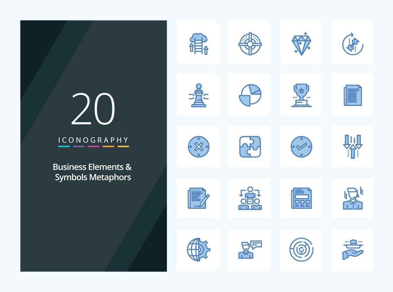 20 Business Elements And Symbols Metaphors Blue Color icon for presentation vector