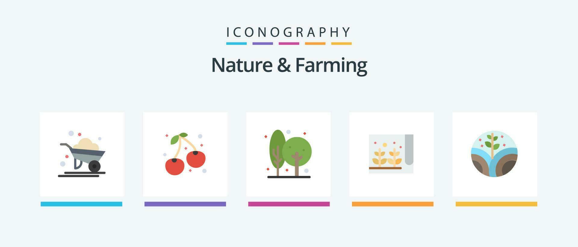 Nature And Farming Flat 5 Icon Pack Including environment. plant. agriculture. farming. plant. Creative Icons Design vector