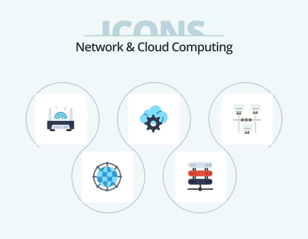 Network And Cloud Computing Flat Icon Pack 5 Icon Design. internet. technology. storage. gear. technology vector