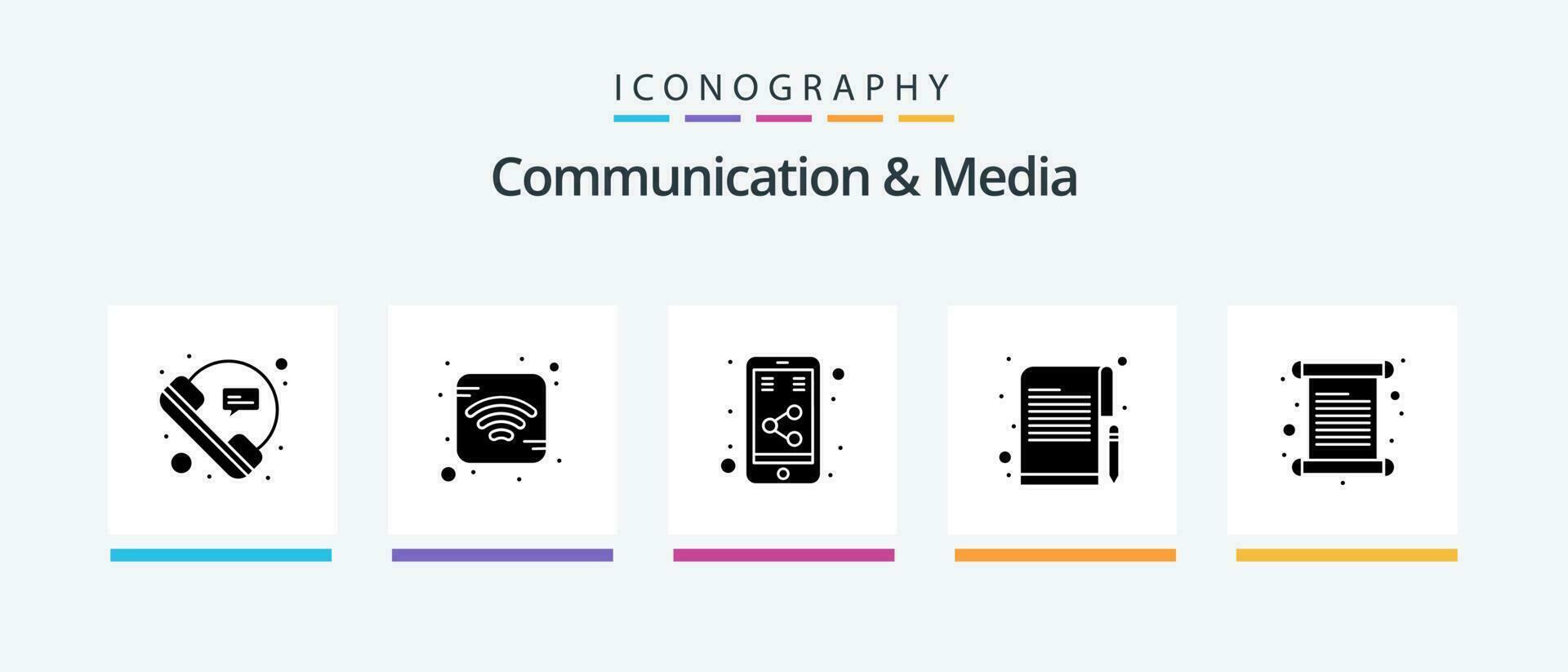 Communication And Media Glyph 5 Icon Pack Including invitation. paper. internet. writer. editorial. Creative Icons Design vector