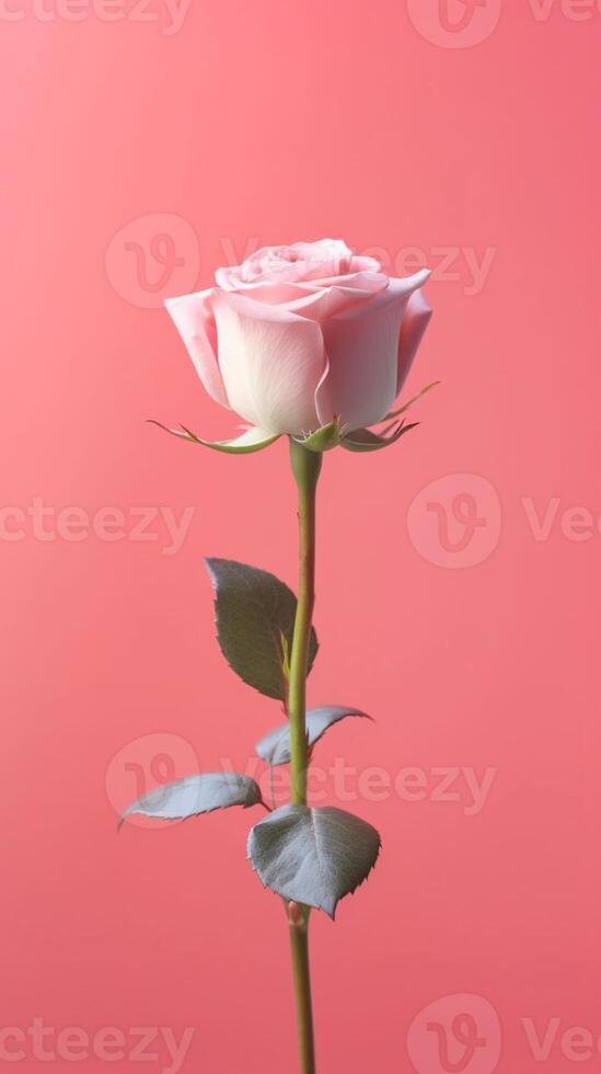 White rose flower copy space blurred background. photo