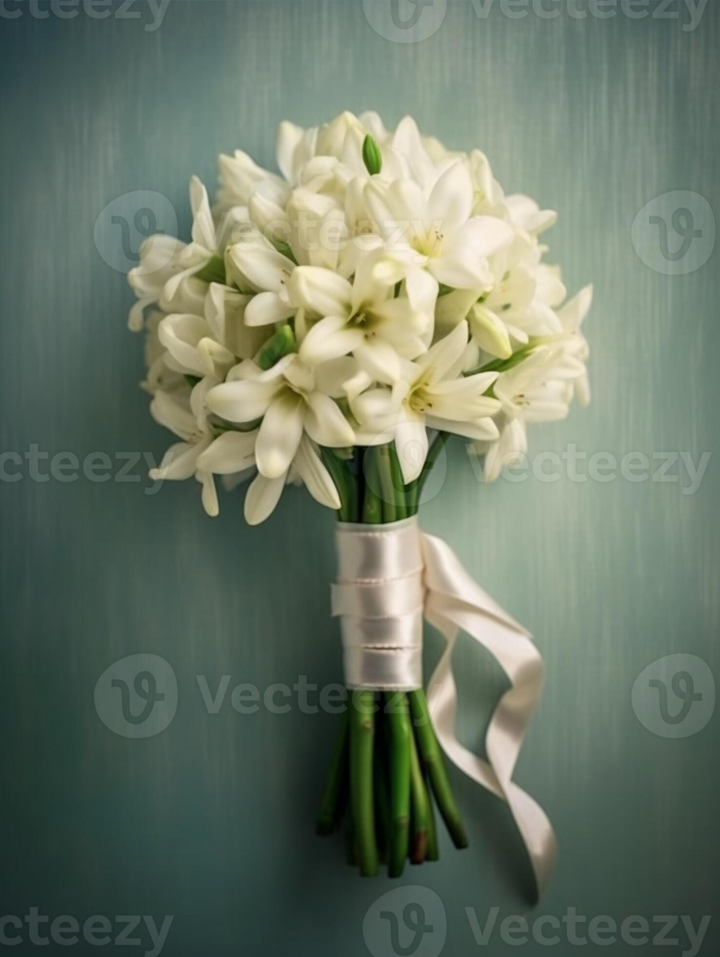 Tuberose flower bridal bouquet blurred background. AI Generated