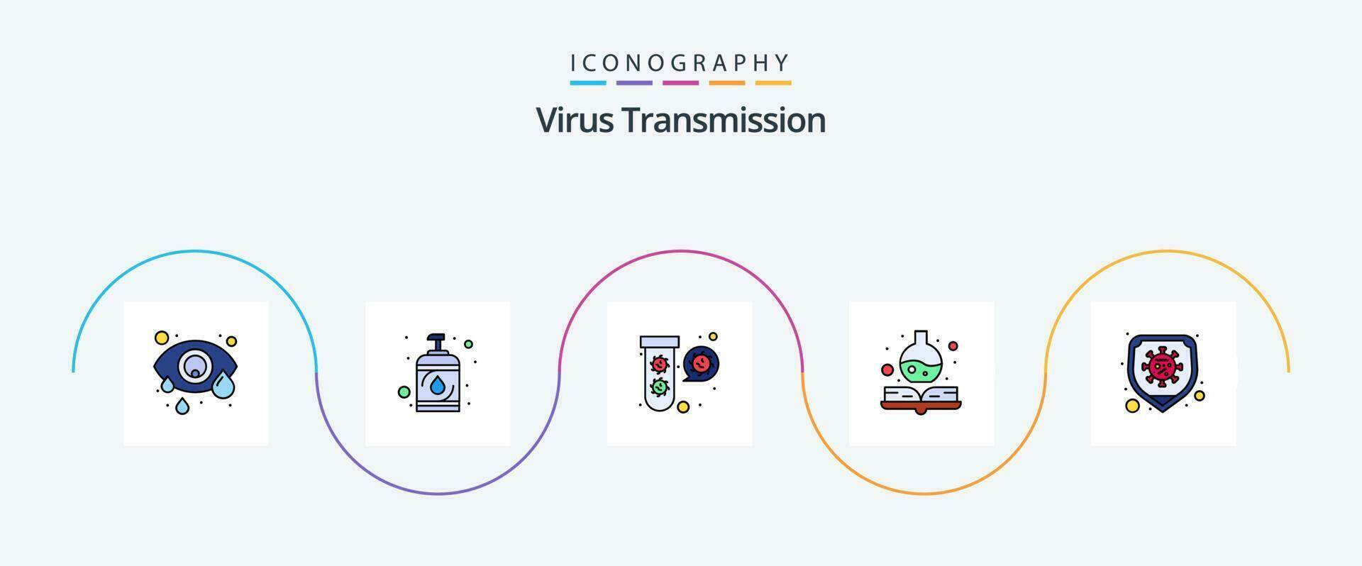 Virus Transmission Line Filled Flat 5 Icon Pack Including safety. bacteria. medicine book. handbook vector