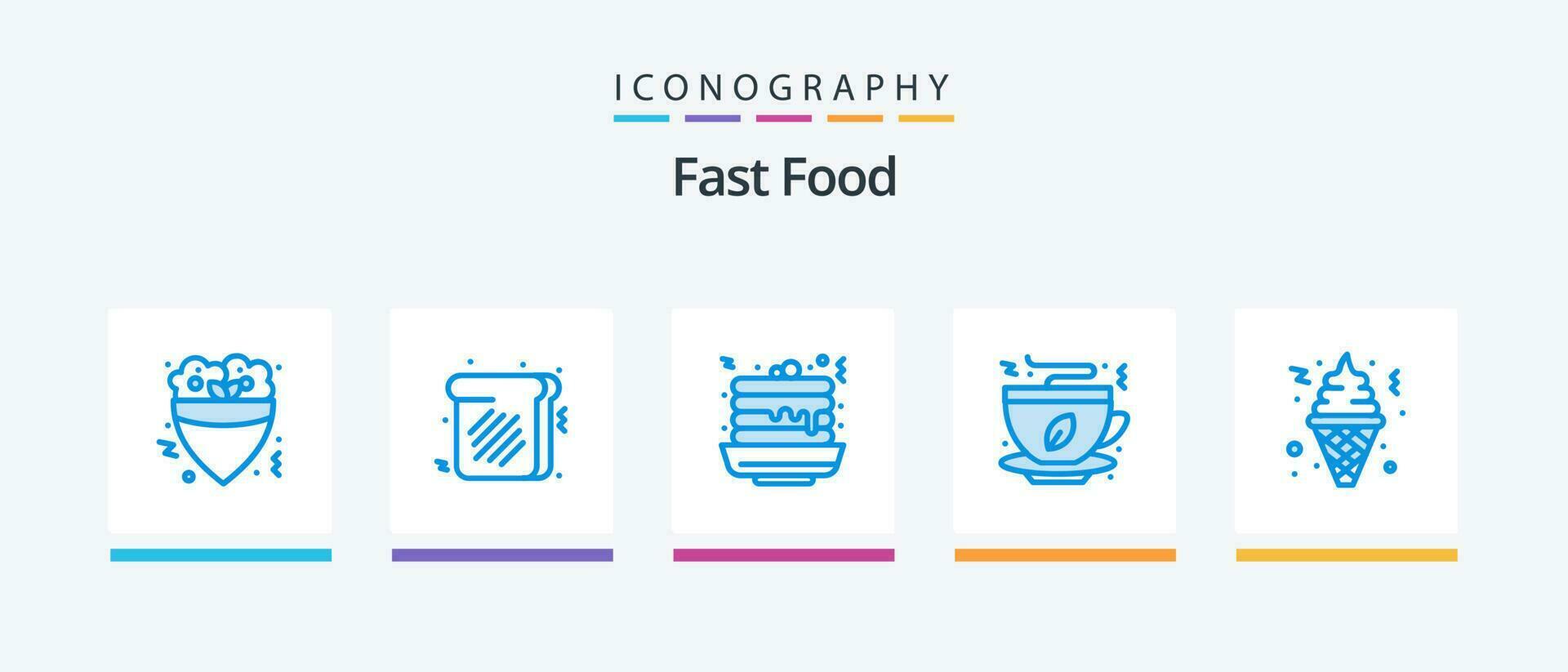 Fast Food Blue 5 Icon Pack Including fast food. cone. fast food. food. coffee. Creative Icons Design vector