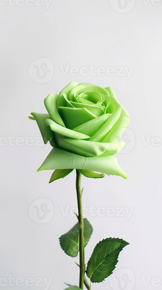 Green rose flower copy space blurred background. photo