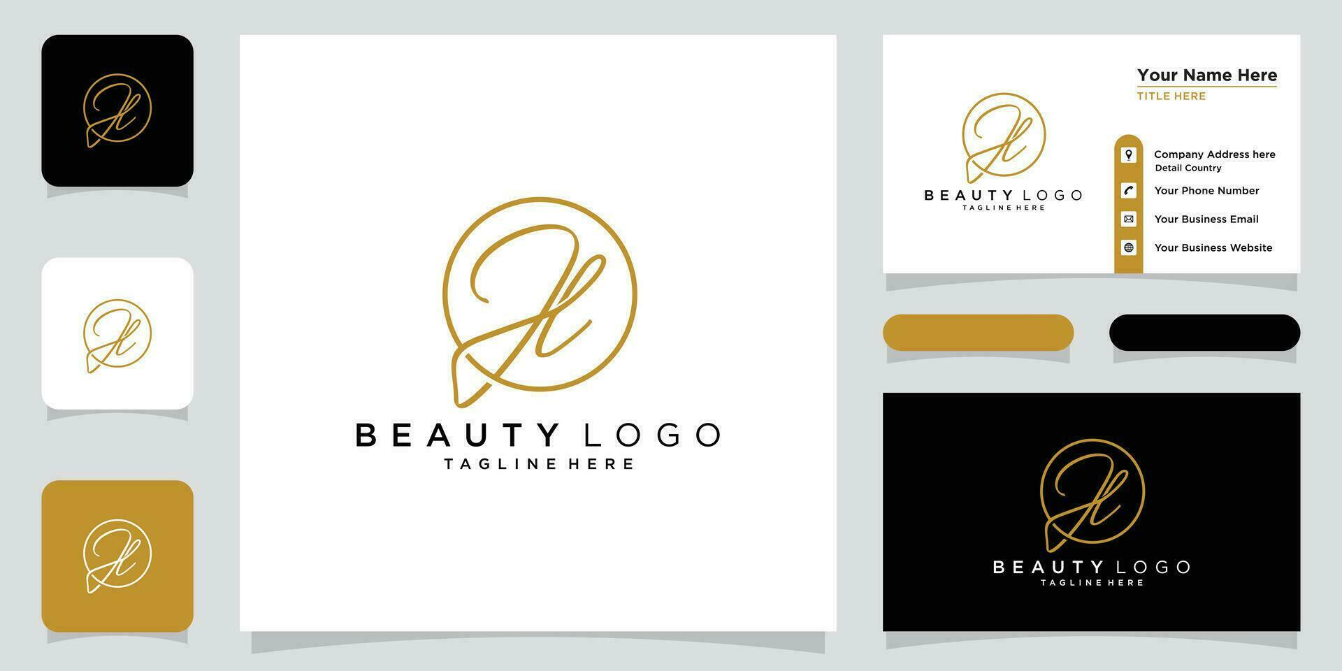 JL Initial handwriting logo vector with business card design Premium Vector