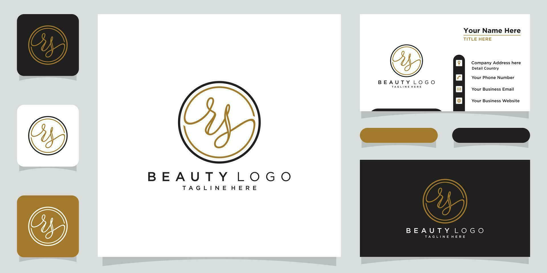 RS Initial handwriting logo vector with business card design Premium Vector