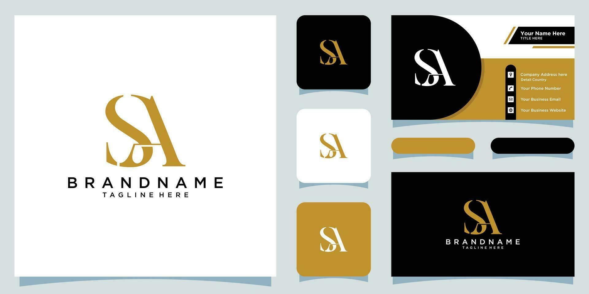 Initial letter SA luxury Logo design Vector with business card design Premium Vector