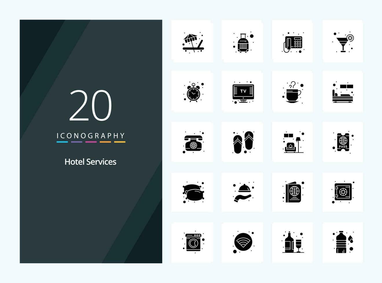 20 Hotel Services Solid Glyph icon for presentation vector
