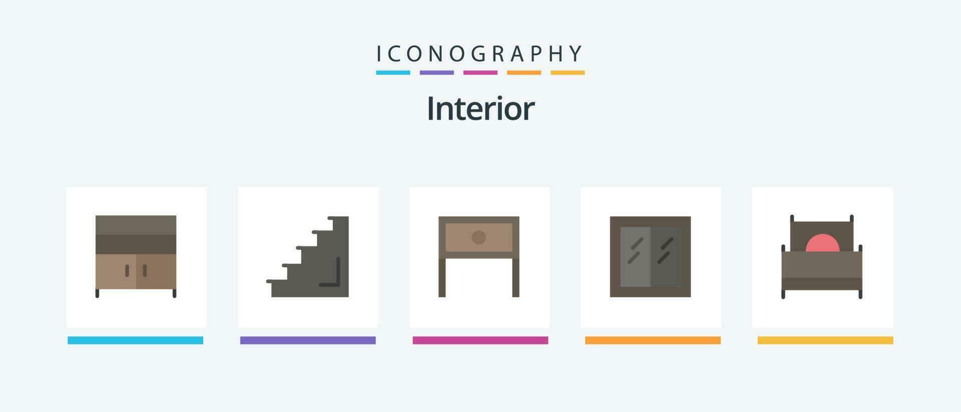 Interior Flat 5 Icon Pack Including window. house. stairs. glass. interior. Creative Icons Design vector