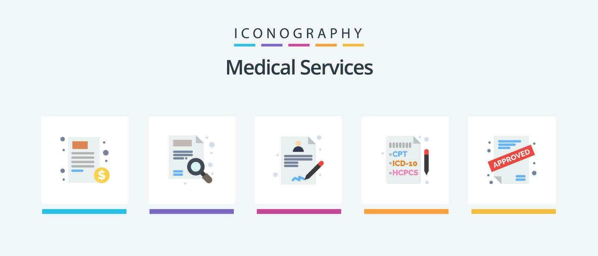 médico servicios plano 5 5 icono paquete incluso contrato. solicitud. buscar. médico. salud. creativo íconos diseño vector