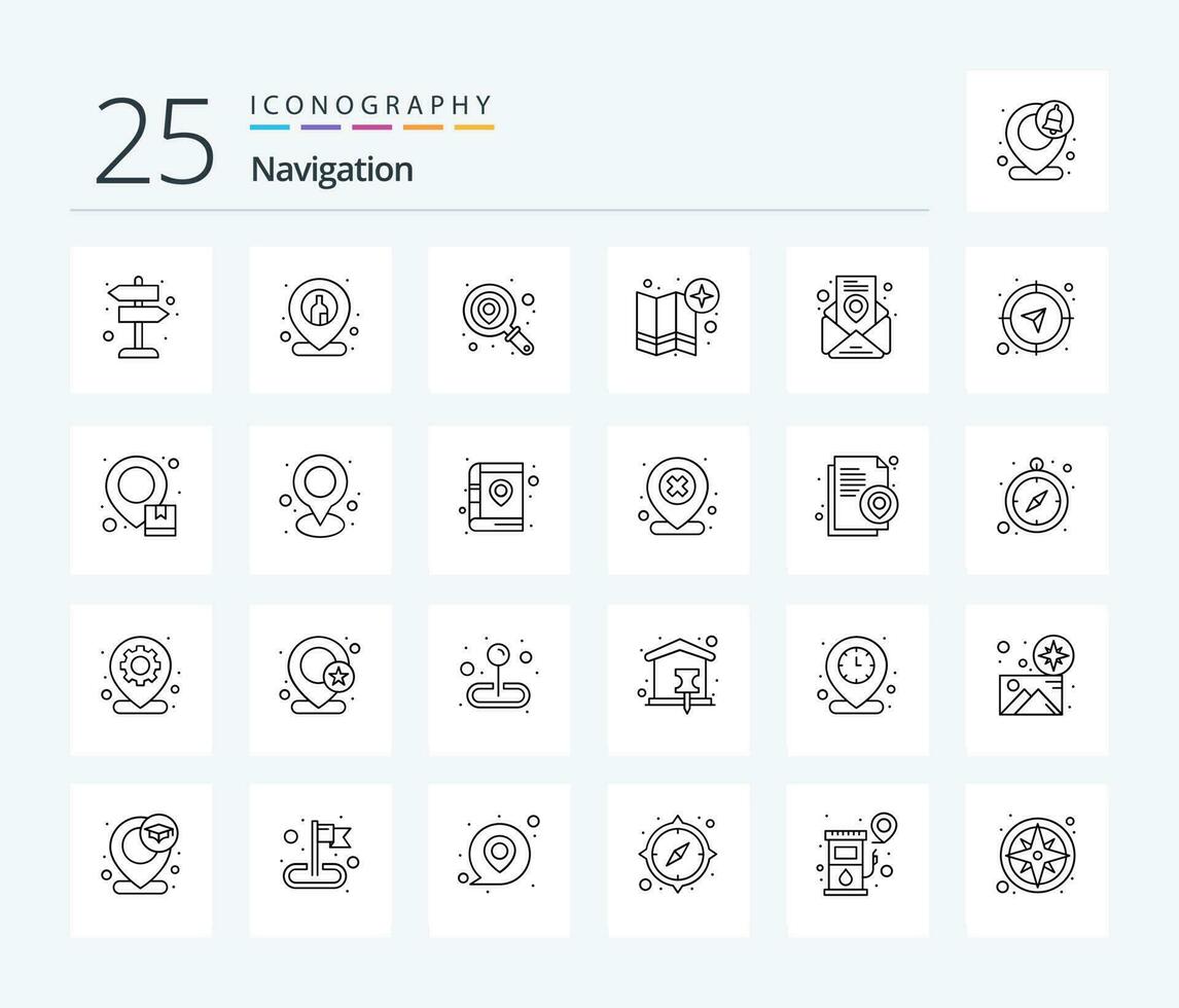 Navigation 25 Line icon pack including location. point. find. gps. map vector