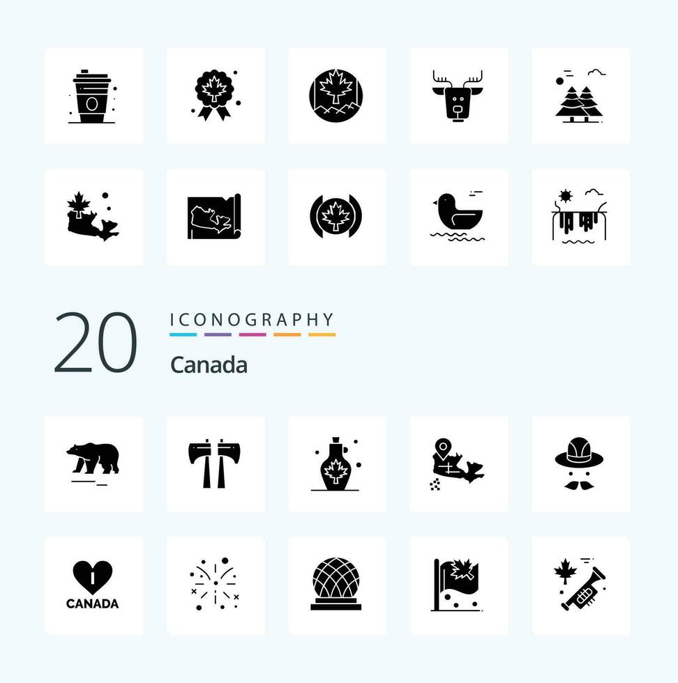 20 Canada Solid Glyph icon Pack like canada cap kettle location canada vector