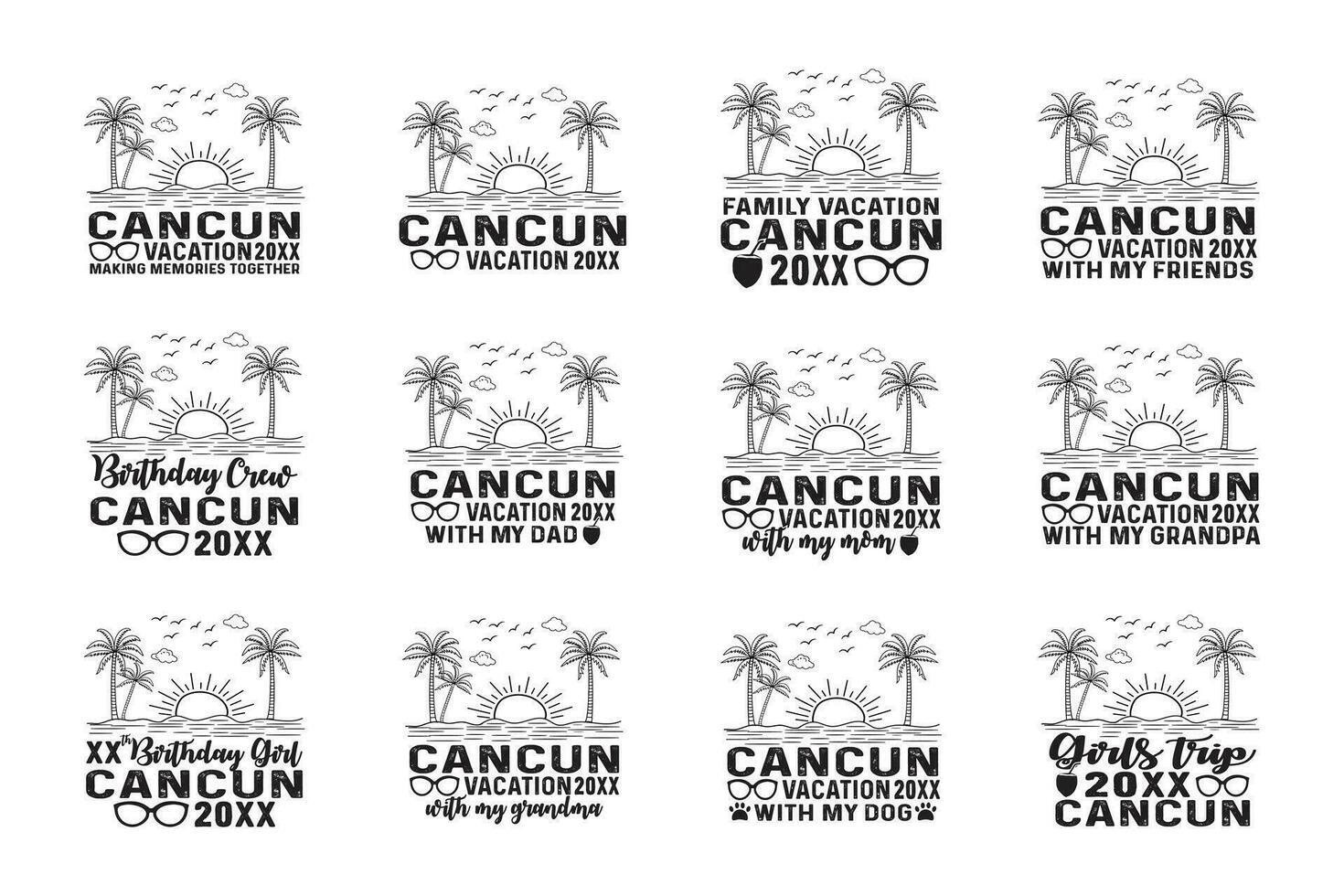 Cancun Vacation 2023 Mexico Beach vintage Retro sunset T-shirt Design, with my family,friends enjoy summer Vibes Memories Together shirt poster print item, typography style svg cut file vector