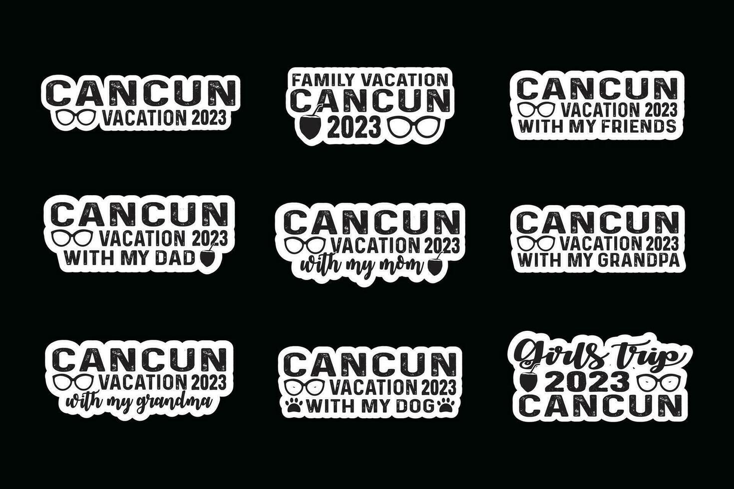 set of Cancun Vacation 2023 Mexico Beach sticker, with my family,friends enjoy summer Vibes Memories bTogether stickers poster print item. svg sticker cut file vector