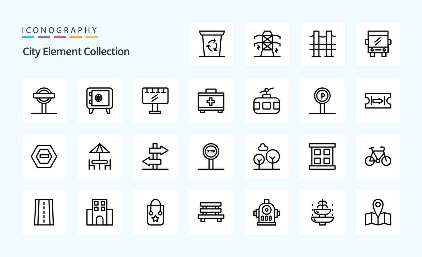 25 City Element Collection Line icon pack vector