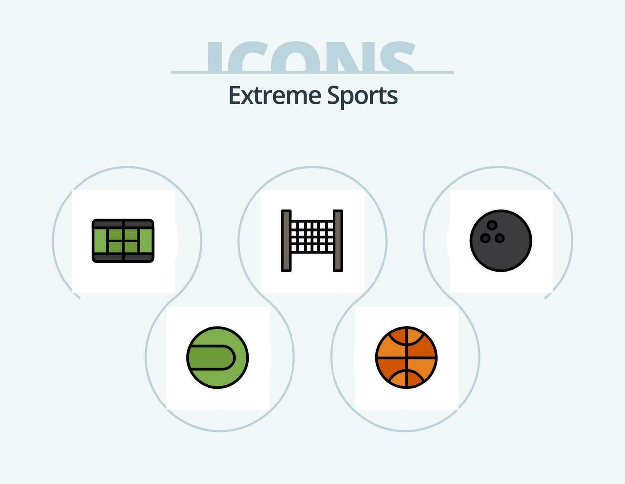 paquete de iconos llenos de línea deportiva 5 diseño de iconos. . deporte. vector